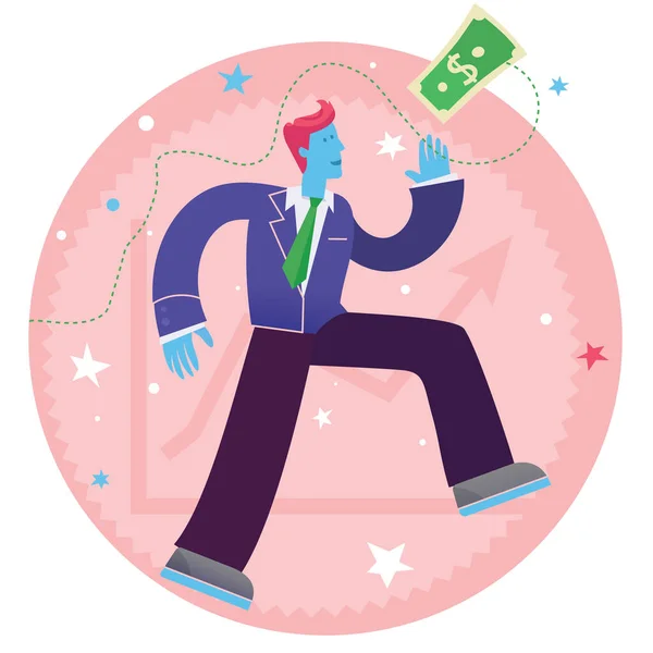 Vector Conceito Desenho Animado Personagem Ilustração Homem Negócios Execução Progresso —  Vetores de Stock