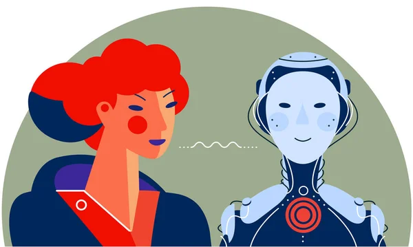 Kobieta Robot Sztuczną Inteligencją Patrzący Siebie — Wektor stockowy