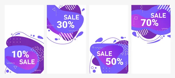 Abstract Trendy Vivid Vector Flow Amoeba Style Sale Banners — Stock Vector