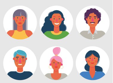 Materyal karikatür avatarlarının vektör kümesi. Ağ için karakterler