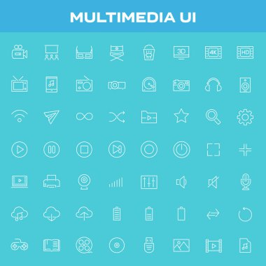 Moda düz tasarım büyük çokluortam simgeleri ayarlandı