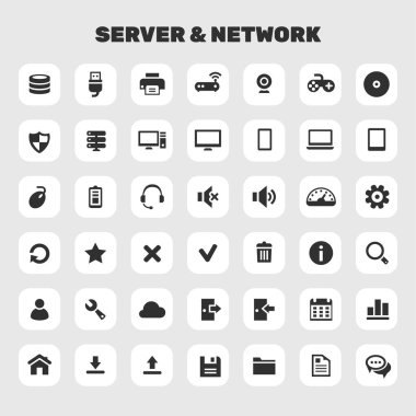 Moda düz tasarım büyük Sunucu ve Ağ simgeleri belirlendi