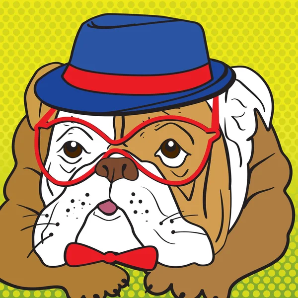 Bulldog in occhiali e un cappello — Vettoriale Stock