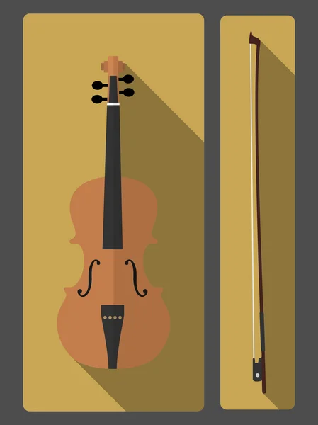 Violino e fiocco vintage in stile piatto . — Vettoriale Stock