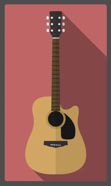 Guitarra acústica plana con sharow largo . — Vector de stock