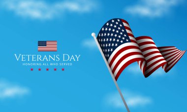 Mutlu Gaziler Günü, Amerika Birleşik Devletleri Mavi Gök arka plan resimlerinde sallanan Amerikan bayrağını onurlandırıyor.