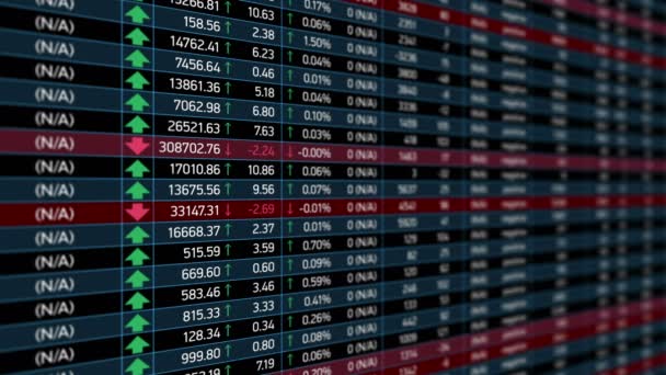 Gráfico eletrônico de mercado de ações com índices em queda crescente, avaliação econômica — Vídeo de Stock