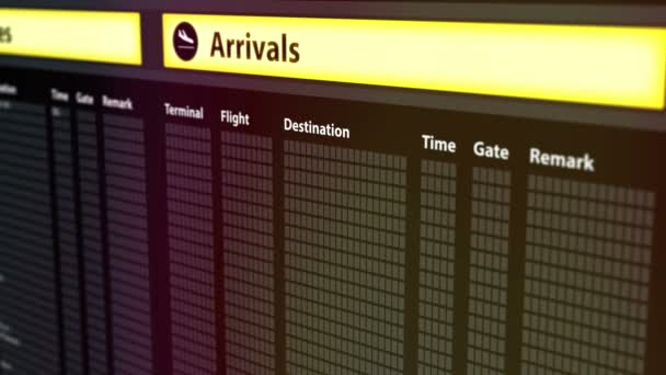 Informations importantes sur les vols affichées à bord des arrivées et des départs d'aéroport — Video