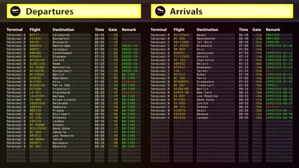 Alerta de segurança do aeroporto, todos os voos cancelados. Tempo ruim, desastre natural — Vídeo de Stock