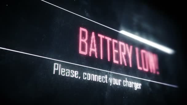 Batterie faible, connectez votre écran de chargeur texte, message système, notification — Video