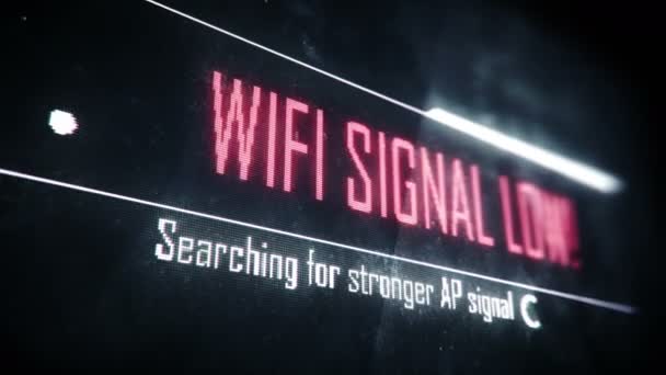 Señal Wi-Fi baja, en busca de texto de pantalla de señal más fuerte, notificación del sistema — Vídeos de Stock