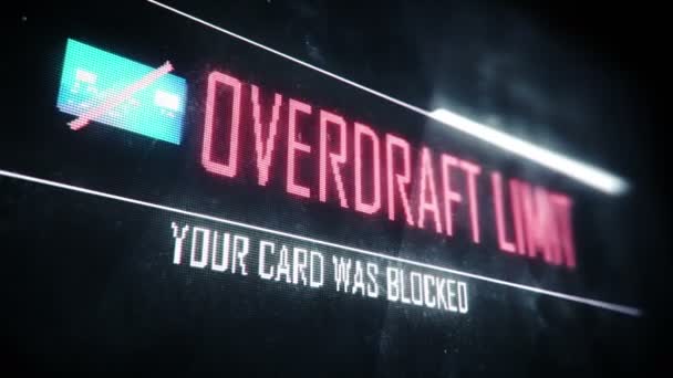 Limite de descoberto, seu cartão foi bloqueado texto da tela, mensagem do sistema, notificação — Vídeo de Stock