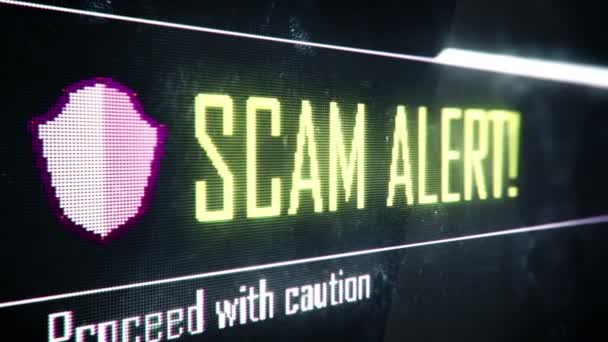 Scam alert, proceed with caution screen text, system message, notification — Stock Video