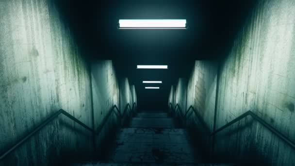 Tunnel effrayant avec clignotement, lumières scintillantes, obscurité soudaine, scène d'horreur 