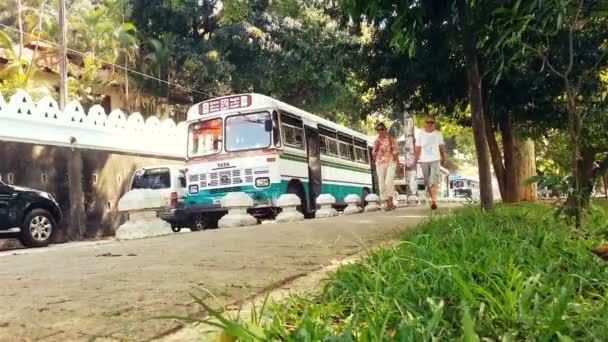 KANDY, SRI LANKA - CIRCA FEBBRAIO 2016: Turismo e traffico nella città di Kandy. Strada trafficata con autobus, tre ruote tuk tuk e auto, pedoni a piedi — Video Stock