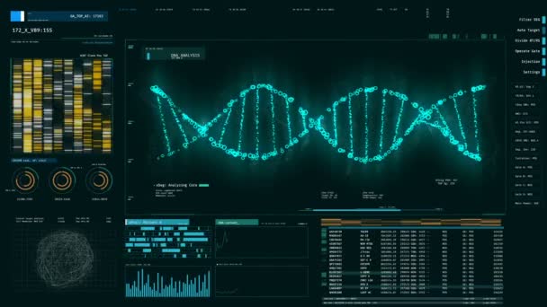 Bundel van Dna draaien op scherm, forensisch Dna-analyse, genetische manipulatie blauw — Stockvideo