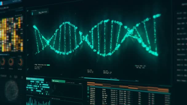 Dna 구조, 화면, 유전 수정에 회전 하는 분자의 분석 — 비디오