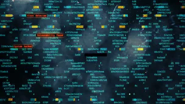 Hacker robar datos, texto de alerta en la pantalla, violación de seguridad, sistema bajo ataque — Vídeo de stock