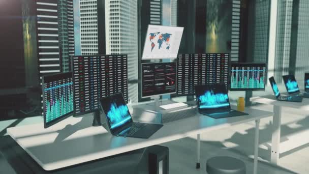 Mali rapor, iş ofisindeki ekranların istatistikleri, mali geçmiş — Stok video