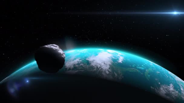 Massieve asteroïde versnelt naar de aarde en komt de atmosfeer binnen. Armageddon — Stockvideo