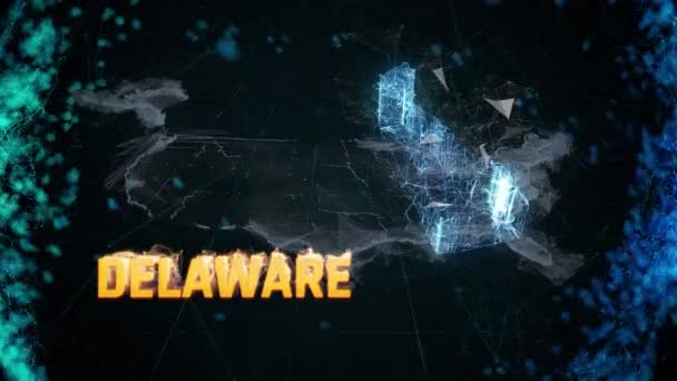 Delaware Esquema del mapa de la frontera federal de Estados Unidos, eventos noticiosos, encuestas de salida, avistamientos — Vídeo de stock