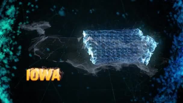 Iowa US federální státní hranice mapa obrys, zprávy události, výstupní průzkumy, pozorování — Stock video