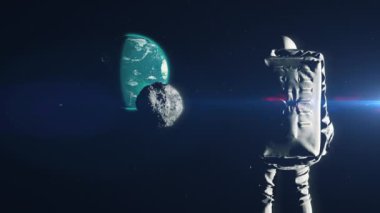 Yalnız uzay adamı, Dünya 'ya yaklaşan asteroidi, felaketi ve yok oluşu izliyor.
