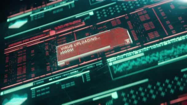 Вірус вивантаження тексту на глянцевий екран комп'ютера, виявлено шкідливе програмне забезпечення, шпигунські програми — стокове відео