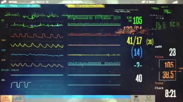 Meghibásodott Intenzíves Monitor Beteg Életjeleivel Paranormális Eseményekkel Kórházi Horror Jelenet — Stock videók