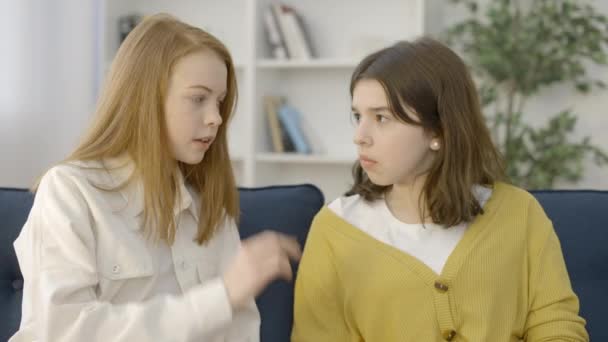 少女向她惊讶的女性朋友 讲着一个大秘密 — 图库视频影像