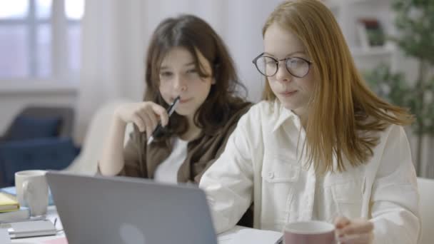 Dvě Dospívající Dívky Pracující Společně Vědeckém Projektu Vzdělání Střední Škola — Stock video