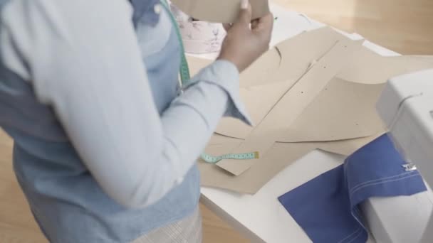 Fashion Designer Working Sewing Patterns Workshop Tailoring Business — Stock Video