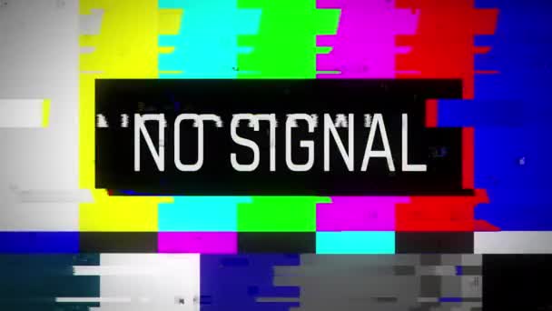 Geen Signaalwaarschuwingstekst Retro Scherm Glitchy Analoge Kleur Bar Statische Ruis — Stockvideo