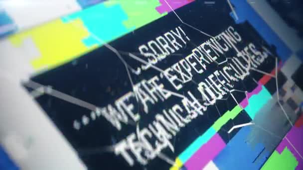 Zepsuty Ekran Telewizora Lub Komputera Uszkodzoną Wiadomością Problemy Techniczne Brak — Wideo stockowe