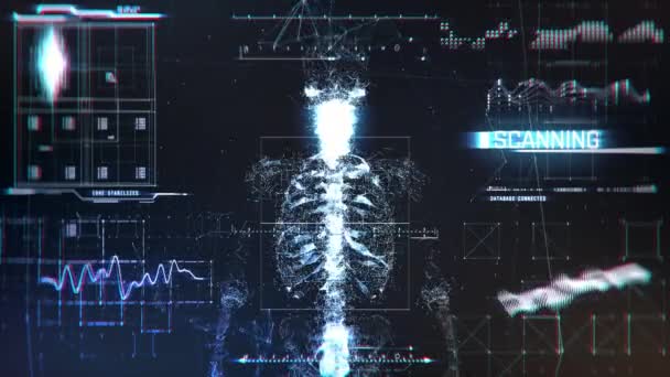 Wyniki Skanowania Ludzkiego Ciała Ekranie Futurystyczny Sprzęt Medyczny Diagnostyka Oprogramowanie — Wideo stockowe