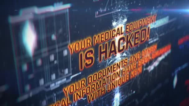 Equipo Médico Hackeado Mensaje Pantalla Piratería Informática Ransomware Software Médico — Vídeo de stock