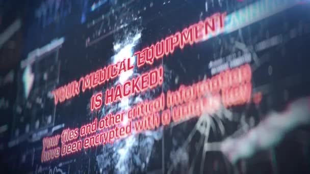 Seu Equipamento Médico Hackeado Mensagem Tela Violação Sistema Ransomware Software — Vídeo de Stock