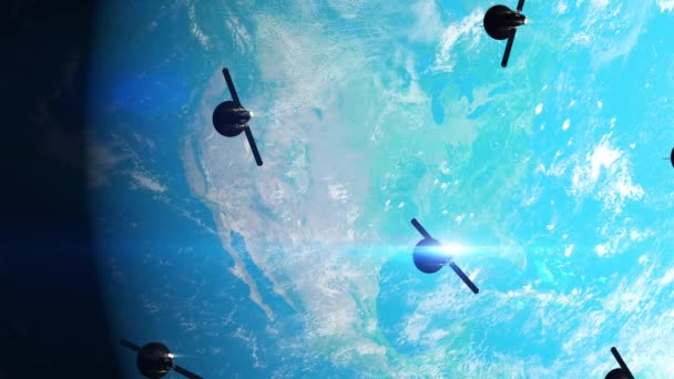 Groupe Satellites Orbite Autour Terre Accès Internet Mondial Réseau Haut — Video