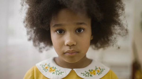 Грустная Одинокая Афро Американка Натуральными Черными Волосами Смотрящая Камеру Портрет — стоковое фото