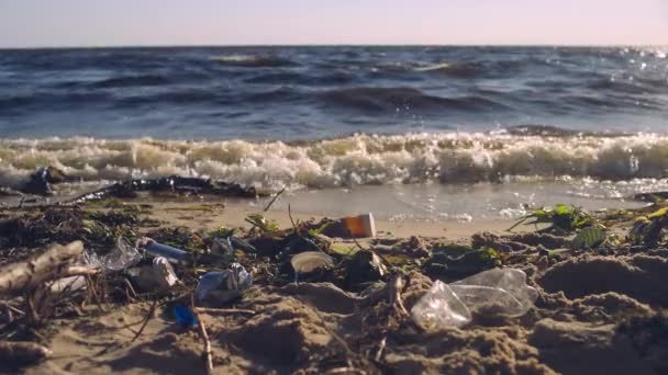 Déchets Plastiques Sur Plage Problème Gestion Des Déchets Catastrophe Environnementale — Video