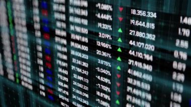 Borsa istatistikleri olan dijital ekran, güncellenen rakamlar, büyüme, düşüş. Soyut mali geçmiş, ekonomik rapor, tahmin