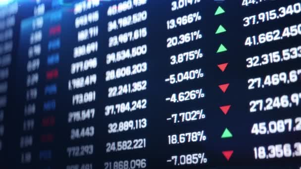 Cuadro Financiero Con Números Actualizados Índices Bursátiles Crecimiento Declive Contexto — Vídeos de Stock
