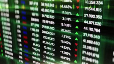 Sayıları değişen dijital ekran, büyüme, düşüş, borsa endeksleri. Soyut mali geçmiş, ekonomik rapor, tahmin