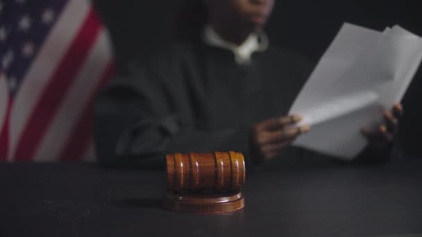 Black Judge Working Legal Papers Courthouse American Justice System — Stock Video