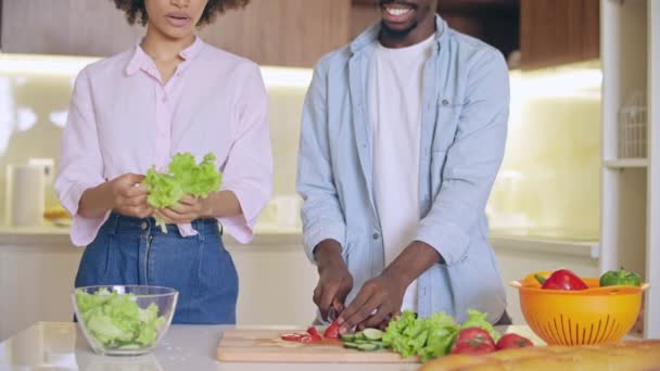 Mutlu Karı Koca Evde Yemek Hazırlıyor Birlikte Vakit Geçiriyorlar Yemek — Stok video