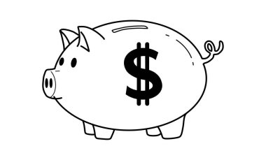 Tasarruf, finansal planlama, bütçe ve modern finans içeriği için basit ekonomik kavramları temsil eden cesur dolar sembollü bir domuz kumbarasının çizimi