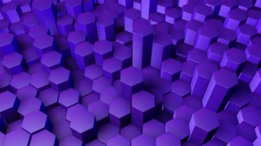 Yoğun, altıgen kolonlar mor renkte yükselir ve akışkan, ritmik bir hareketin içine düşer. Bu soyut animasyon veri akışını ve teknolojiyi büyüleyici bir şekilde gösteriyor.