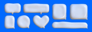 Yansıtıcı plastik dokuya sahip üç boyutlu konuşma baloncukları. Sıvı benzeri yüzey, görsel iletişim ve tasarım projeleri için ideal, buruşmuş bir plastik etki yaratır..