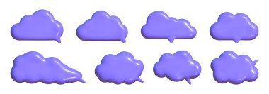 Renkli üç boyutlu konuşma baloncukları buruşmuş plastiği taklit eden yansıtıcı bir plastik doku sergiliyor. Bu görsel olarak çarpıcı şekiller neşeli ve modern bir atmosfer yaratıyor..