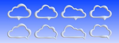 Yansıtıcı dokuya sahip eşsiz 3D konuşma baloncukları tasarım projelerinde iletişim konseptleri için çekici bir görsel ekran oluşturur..